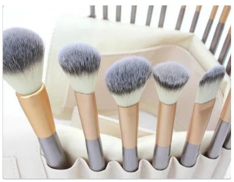 Persian makeup brush set with rice white bristles and champagne coloured handles without logos