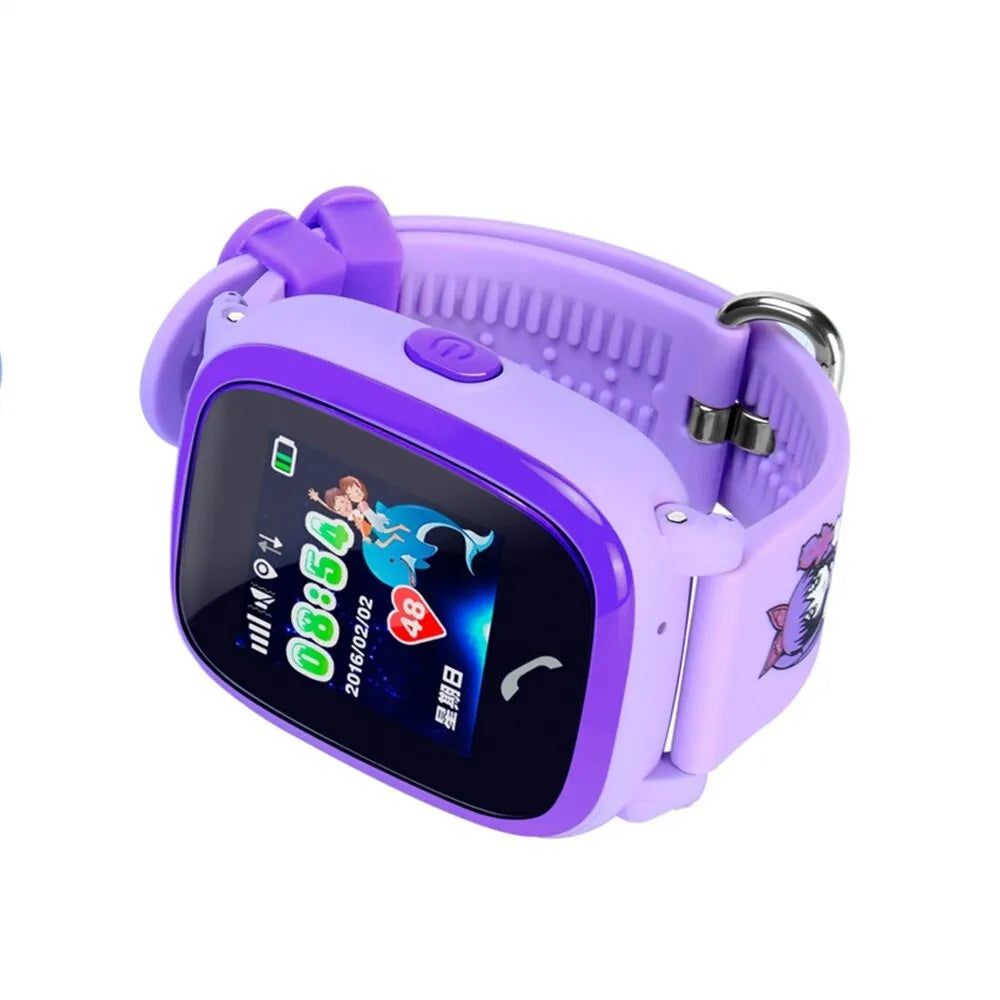 DF25 blue children's waterproof smart watch with touch screen display on silicone strap