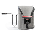 Grey Oxford cloth portable baby bottle warmer bag for car use with 12V charger and temperature display.