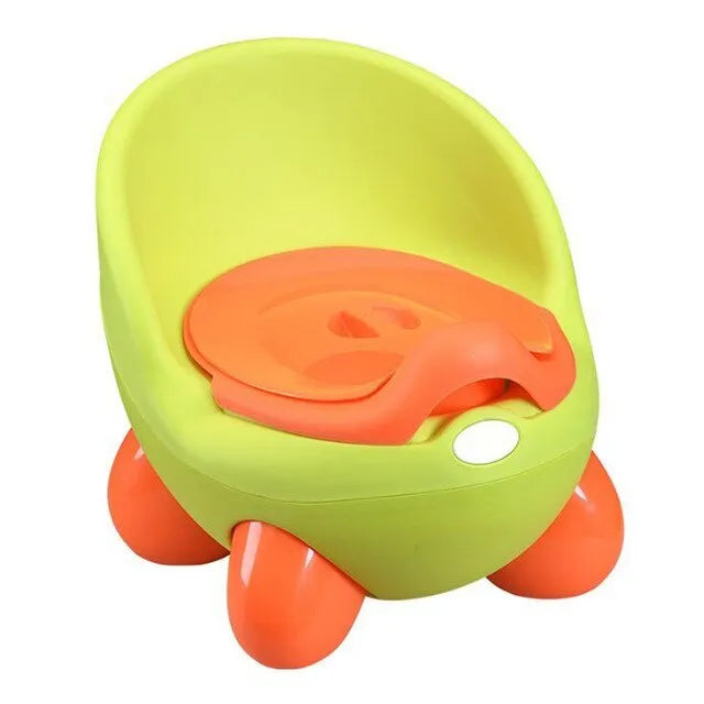 Dandan cartoon-themed baby training toilet stool in blue, green, red, pink, or light blue and green colours.