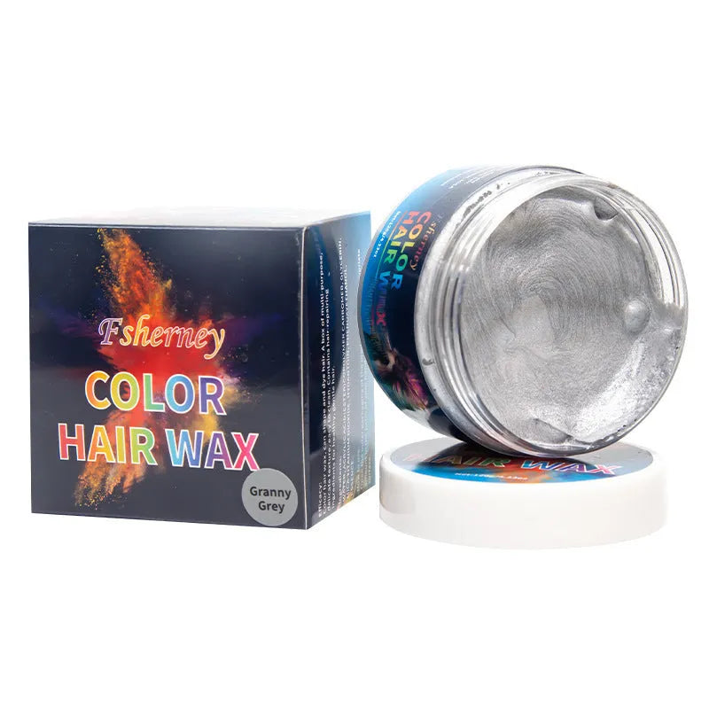 120g hair styling clay jar in one of nine colours: white, orange, red, yellow, blue, green, purple, rose red, or granny grey