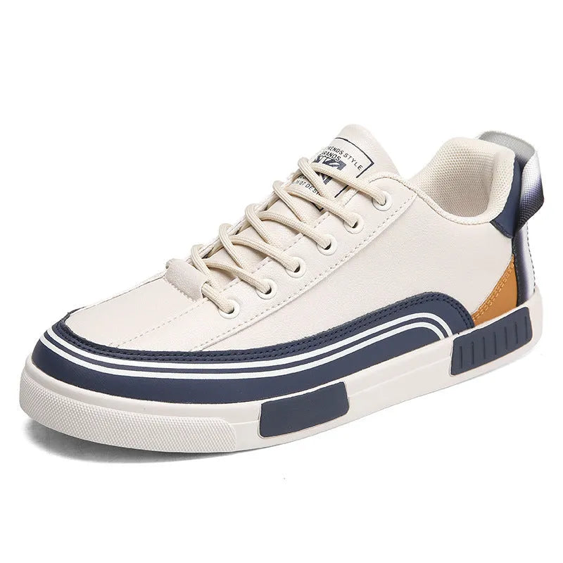 Men's beige and white green canvas casual shoes with breathable mesh panels and round toe flat heel design