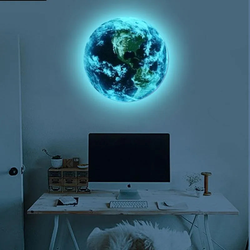 Glow in dark 3D Earth planet wall sticker with luminous effect, available in 10cm 20cm 30cm diameter sizes