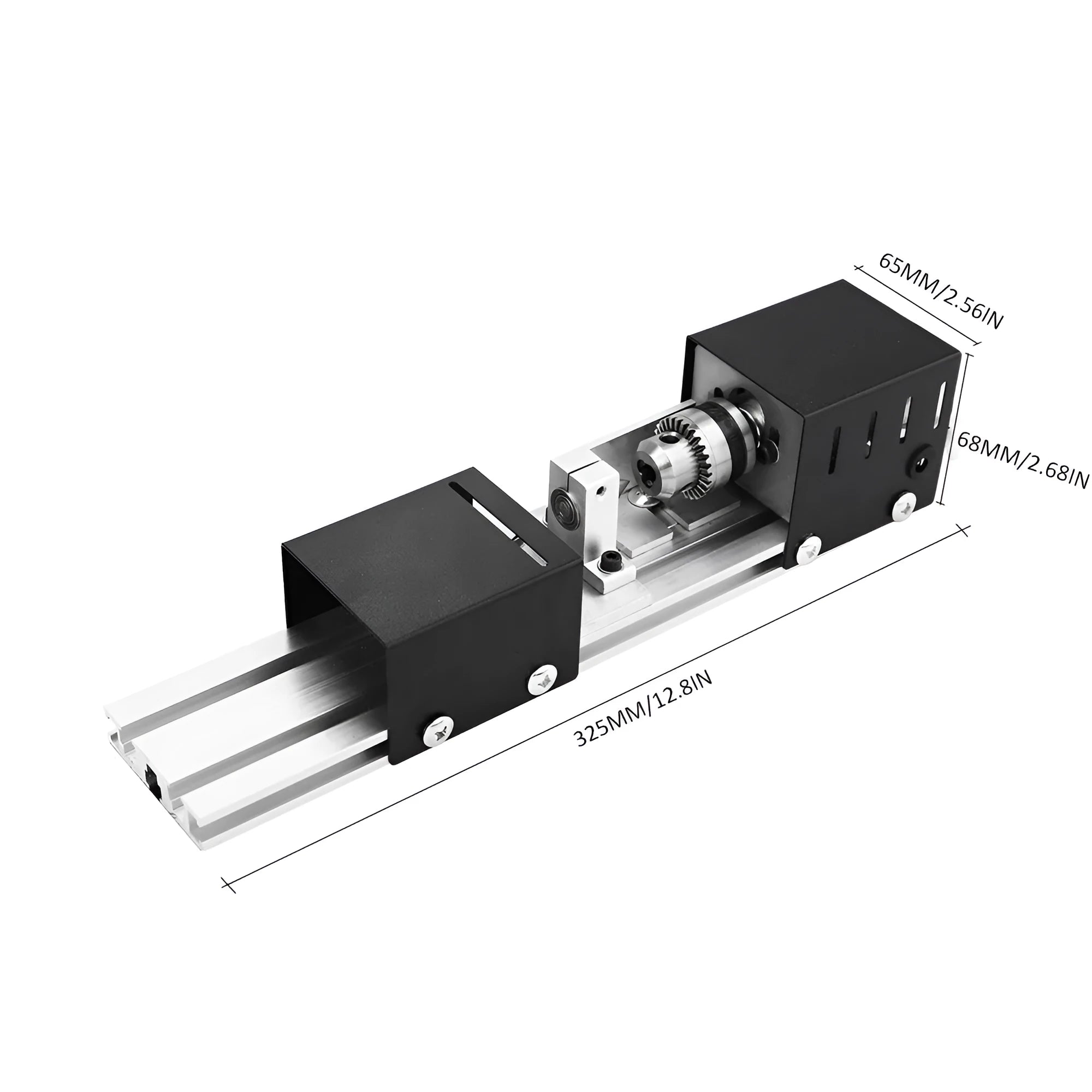 Mini metal silver woodworking lathe with carving knives and accessories for small craft projects