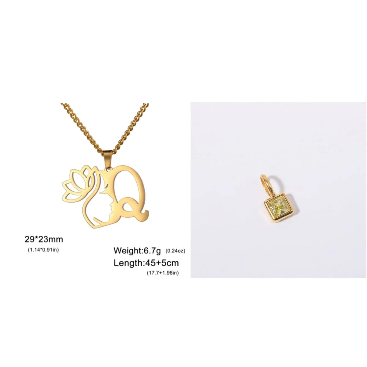 Stainless steel cross chain necklace with single pendant in gold or silver colour