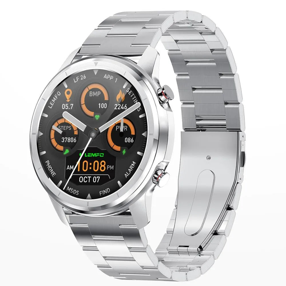LEMFO LF26 smart bracelet watch on wrist showing 1.3-inch display in a silver colour variant.