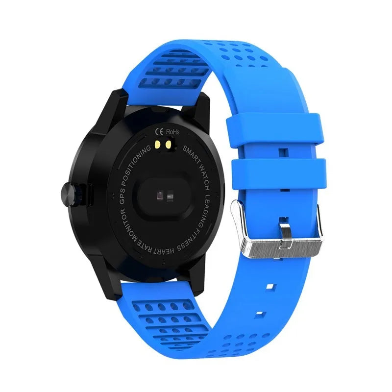 Slim black or blue smart bracelet with a 1.3-inch colour screen showing fitness metrics.