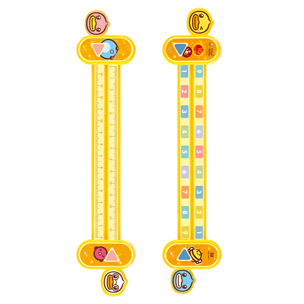 Yellow plastic educational ruler showing number decomposition for children's maths learning