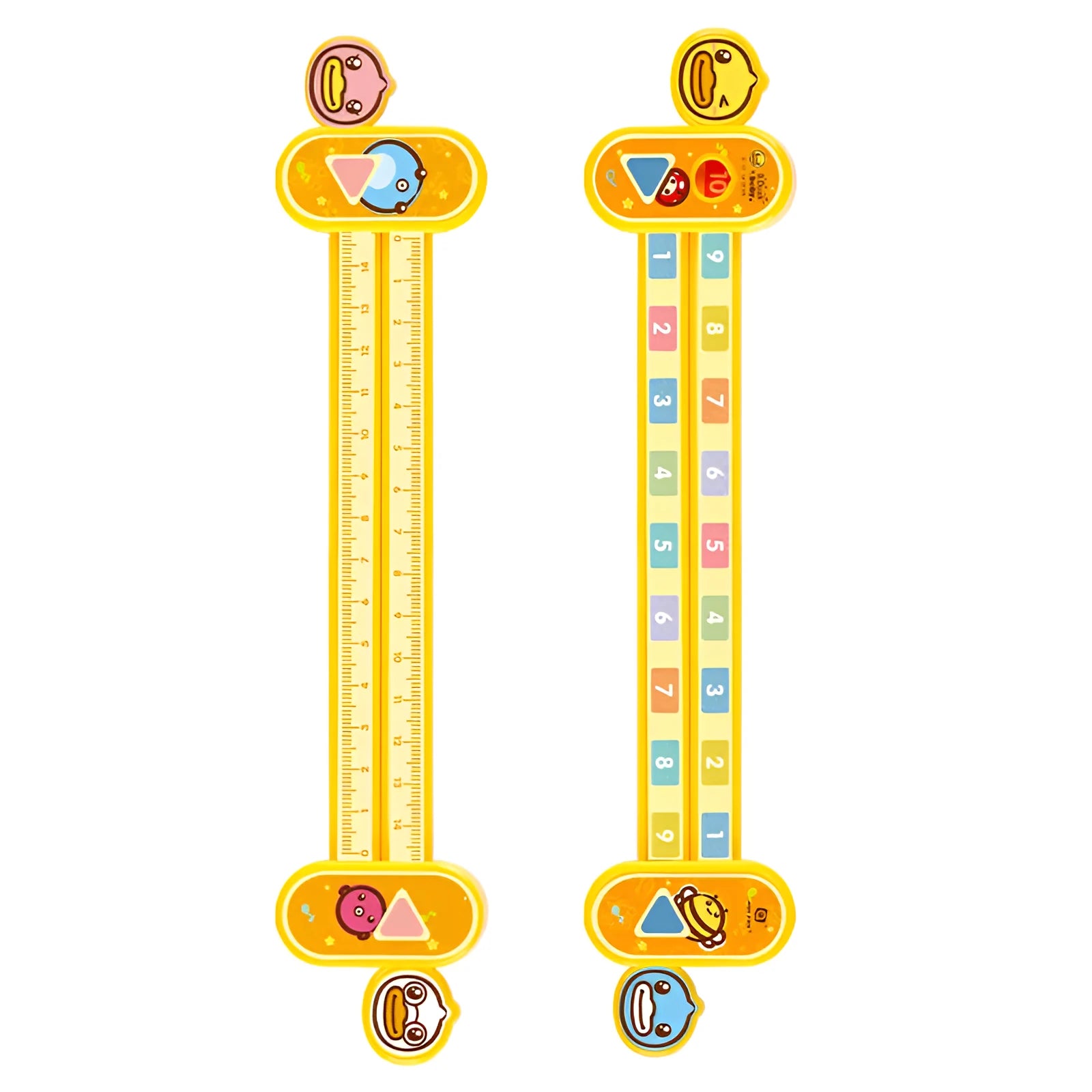 Yellow plastic educational ruler showing number decomposition for children's maths learning