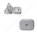 Black EVA digital storage bag with headset storage compartments open showing organisation for cables and accessories