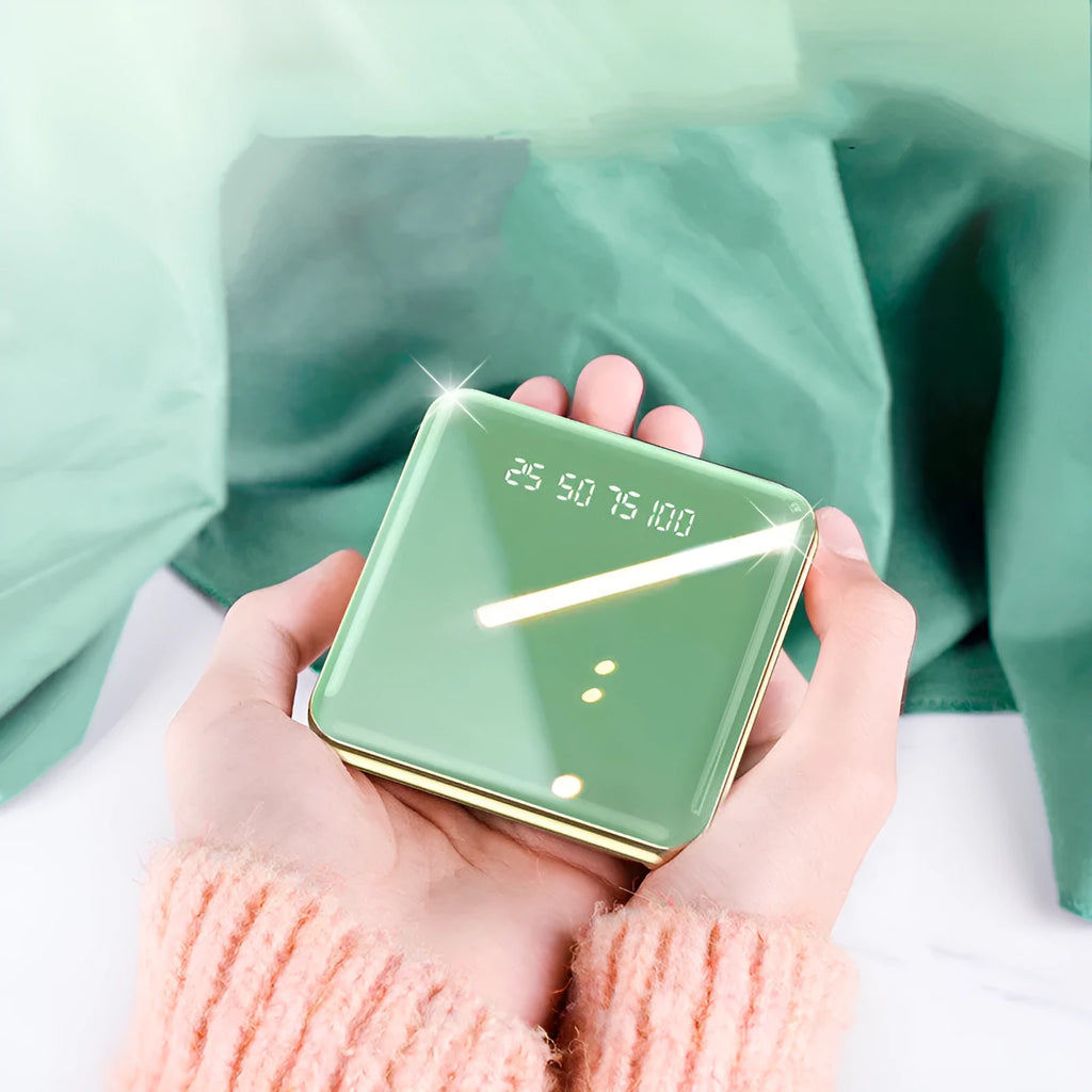 Square mini power bank 20000mAh with aluminium shell and multi-port output in blue, green, grey, or red