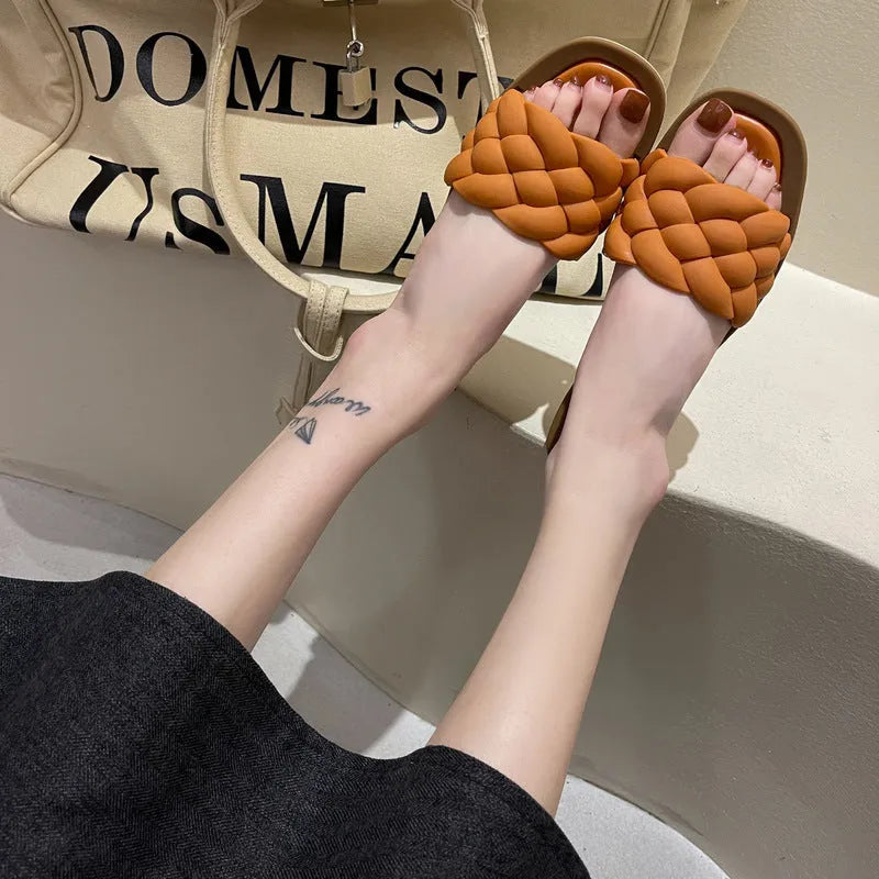 Women's plaid pattern anti-skid beach sandals with PVC thick sole in multiple colours