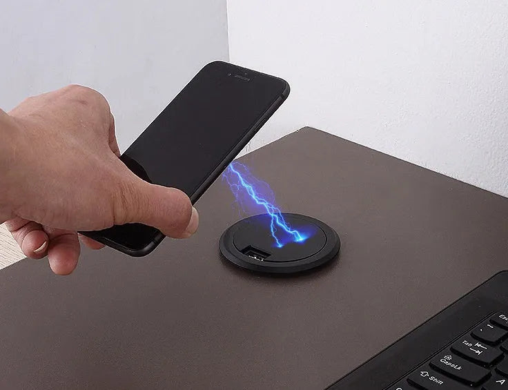 60mm round embedded wireless charger for desks and tables with 10W fast charging