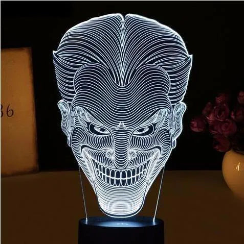 3D acrylic LED table lamp showing colour gradient with remote control and USB cable