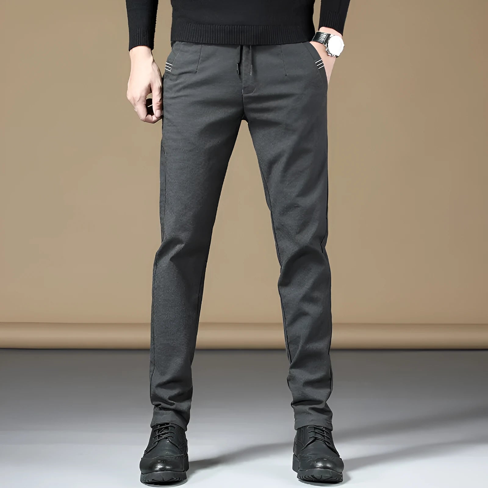 Men's casual cotton trousers in wild youth style, available in army green, black, brown, and grey colours