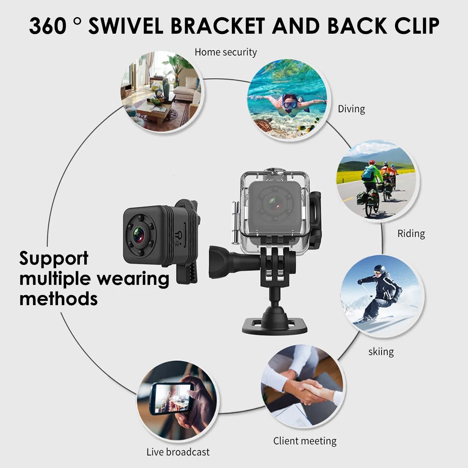 Black waterproof sports camera with GPCV4225 chip and MicroUSB port for 240 minute recording