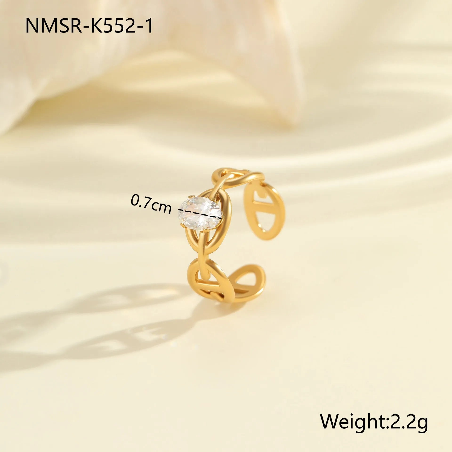 Women's adjustable geometric zircon ring in stainless steel with open mouth design