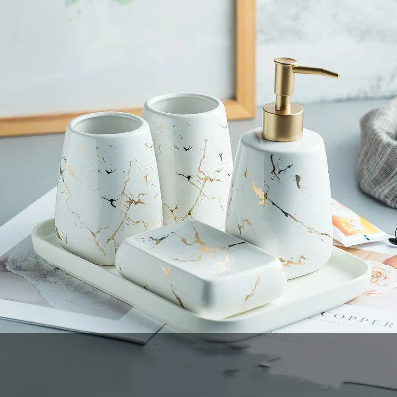 Ceramic bathroom wash set in light luxury style with fine porcelain construction
