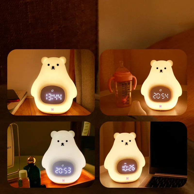 White silicone night light shaped as a cartoon bear with multi-colour LED illumination