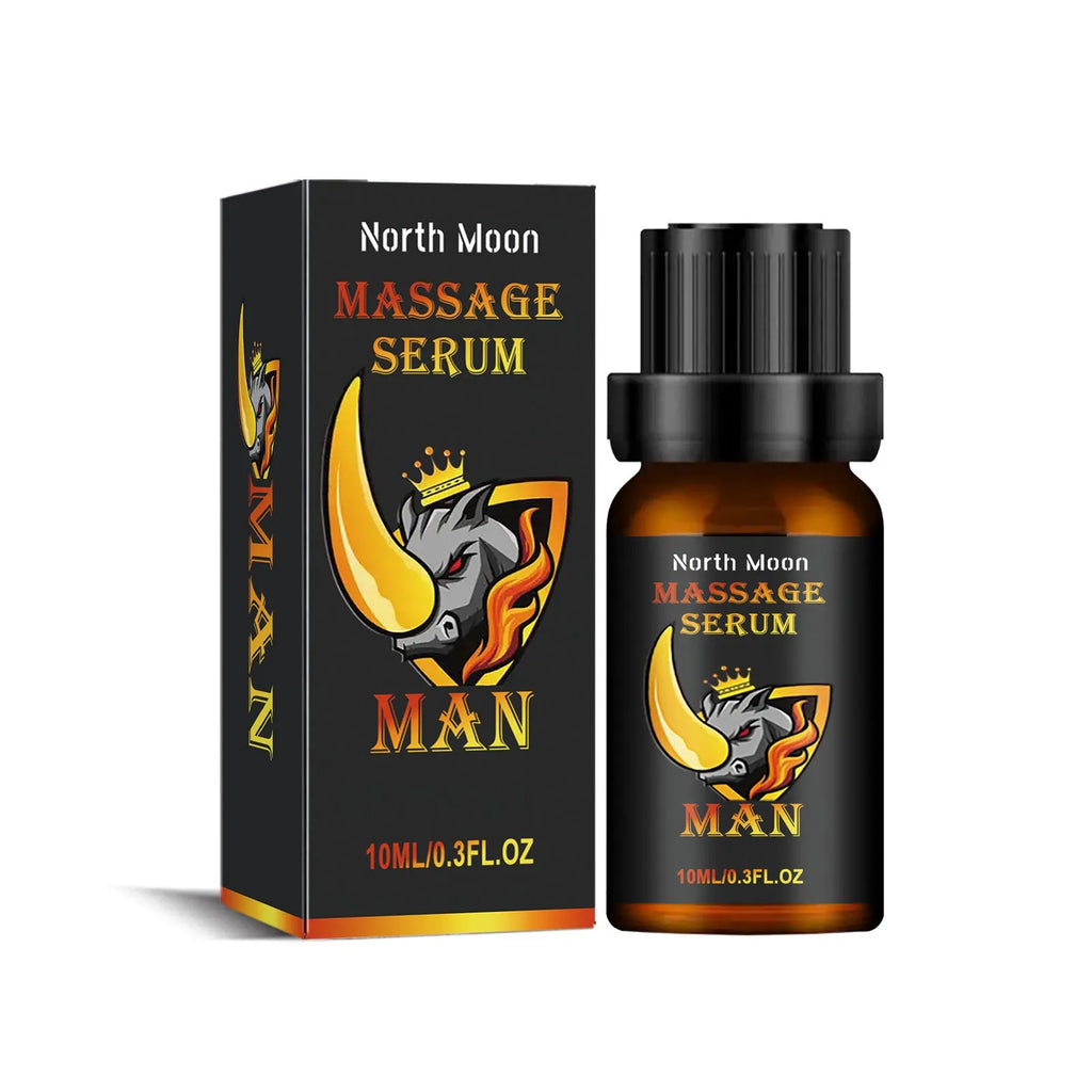 Men's body care essential oil 10ml bottle for external massage with mineral oil, jojoba, vitamin E, cocoa butter and ginger ingredients