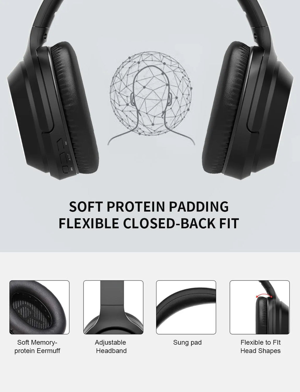 Black Gorsun E98 wireless Bluetooth over-ear headphones with adjustable headband