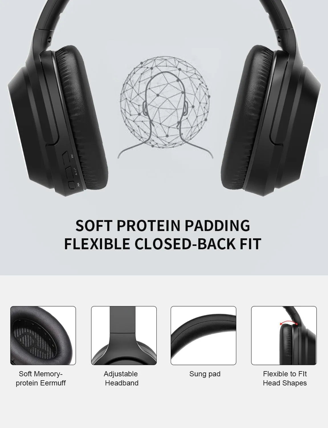 Black Gorsun E98 wireless Bluetooth over-ear headphones with adjustable headband