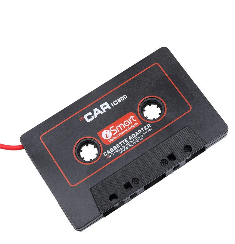Black cassette adapter with 3.5mm audio jack for connecting MP3 players and mobile phones to car stereo cassette decks