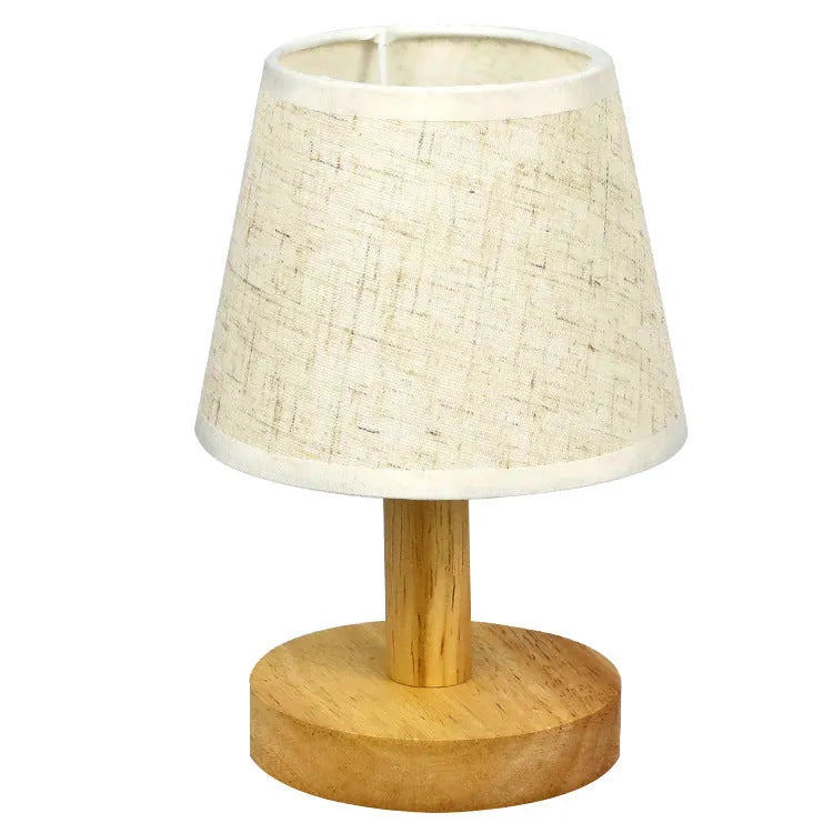 Vintage pleated jute and linen table lamp with bamboo holder and USB charging cable