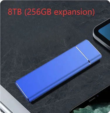 Sapphire blue metal external solid state hard disk with compact rectangular design