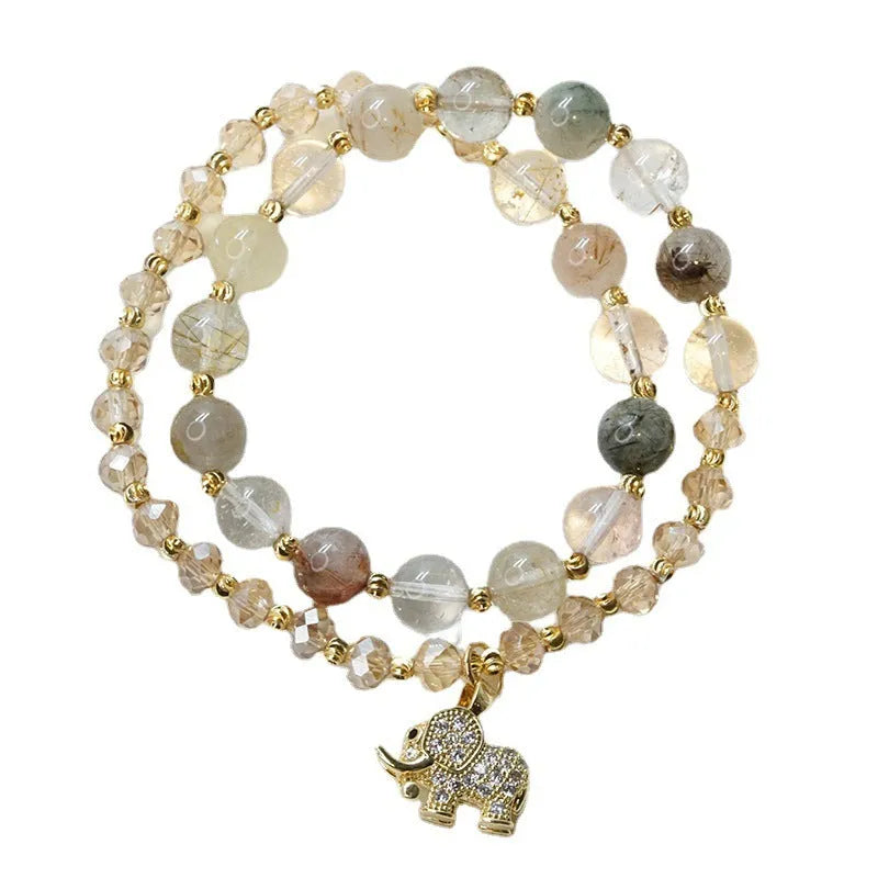 Retro colour hair crystal bracelet for women with strawberry quartz beads
