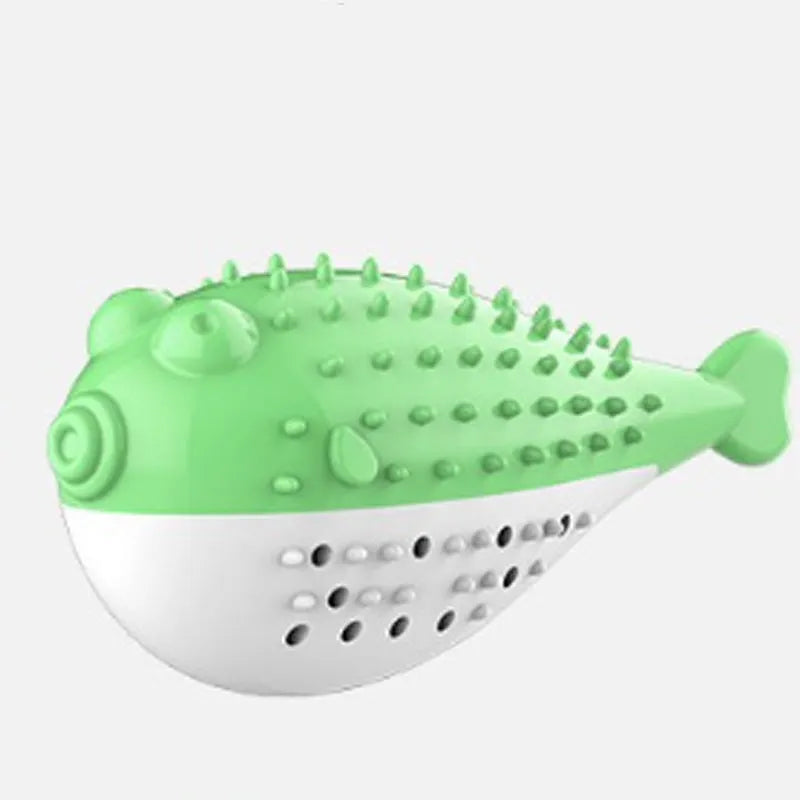 Blue silicone fish-shaped cat chew toy with measurements 12.2 x 4.9 x 5.8 cm