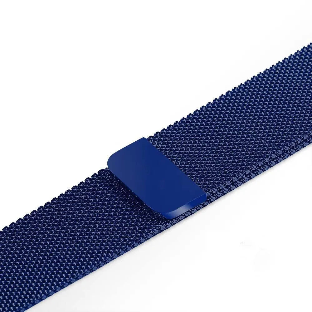 Stainless steel watch replacement strap in silver, shown next to black, gold, and rose gold options.