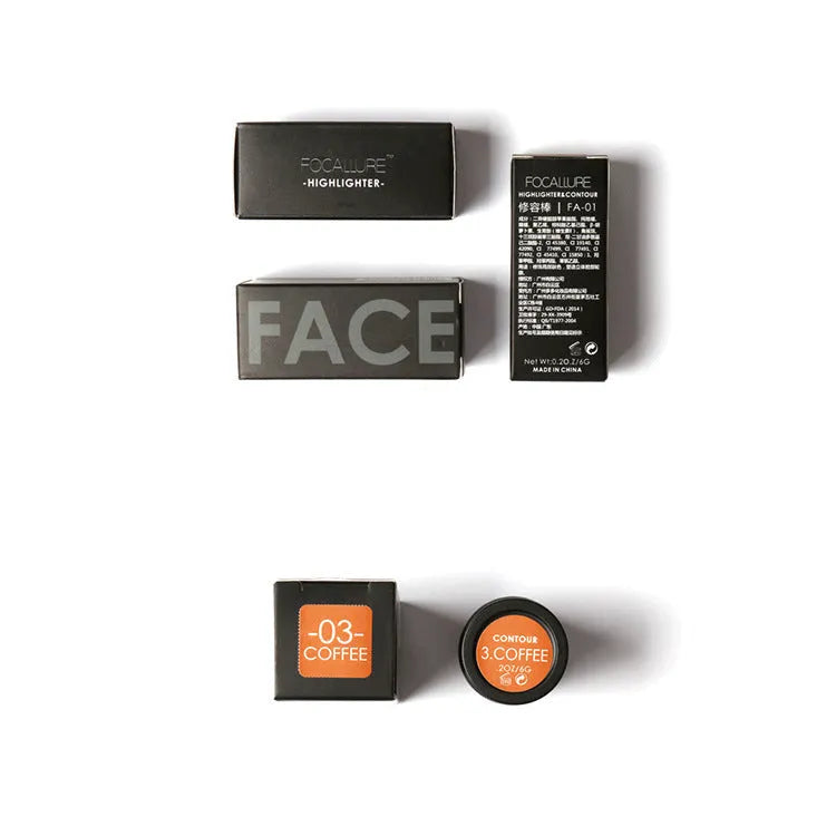 Face contour highlighter cosmetic powder compact with four colour options A, B, C, D.