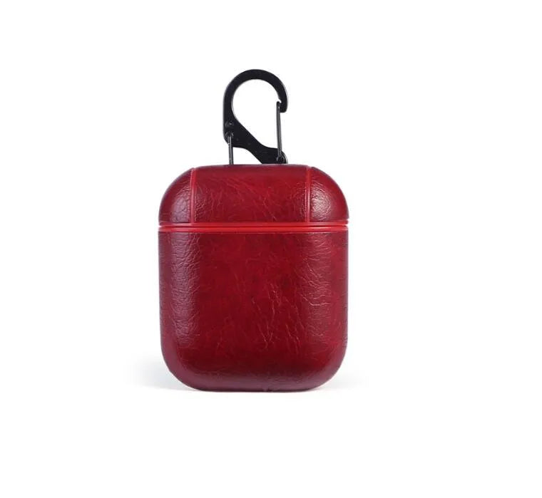 Genuine leather earphone case bag for Apple Airpods in black, brown, light brown, and red colours