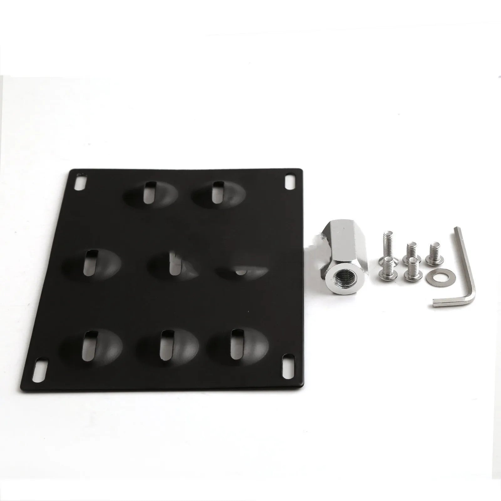 Metal American licence plate frame with integrated trailer hook for car modification, 21x10 cm.