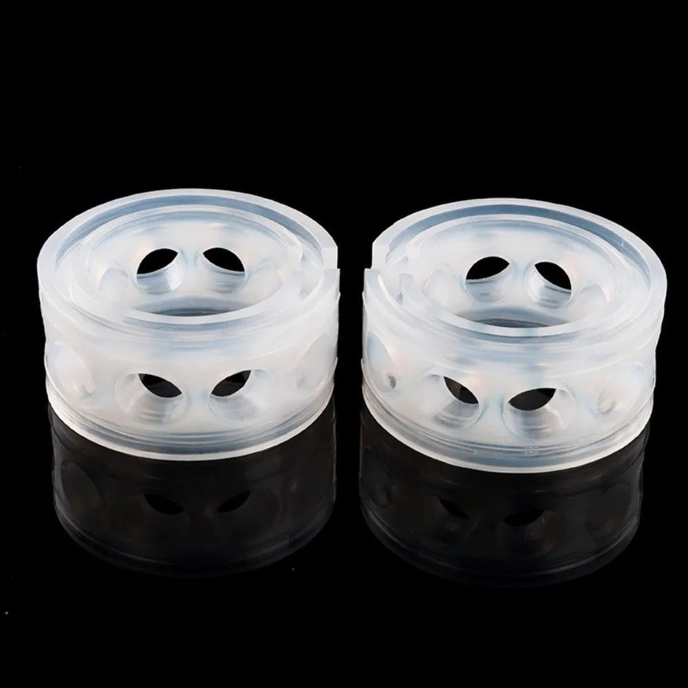 Two transparent rubber spring shock absorbers for car modification, shown with size chart.