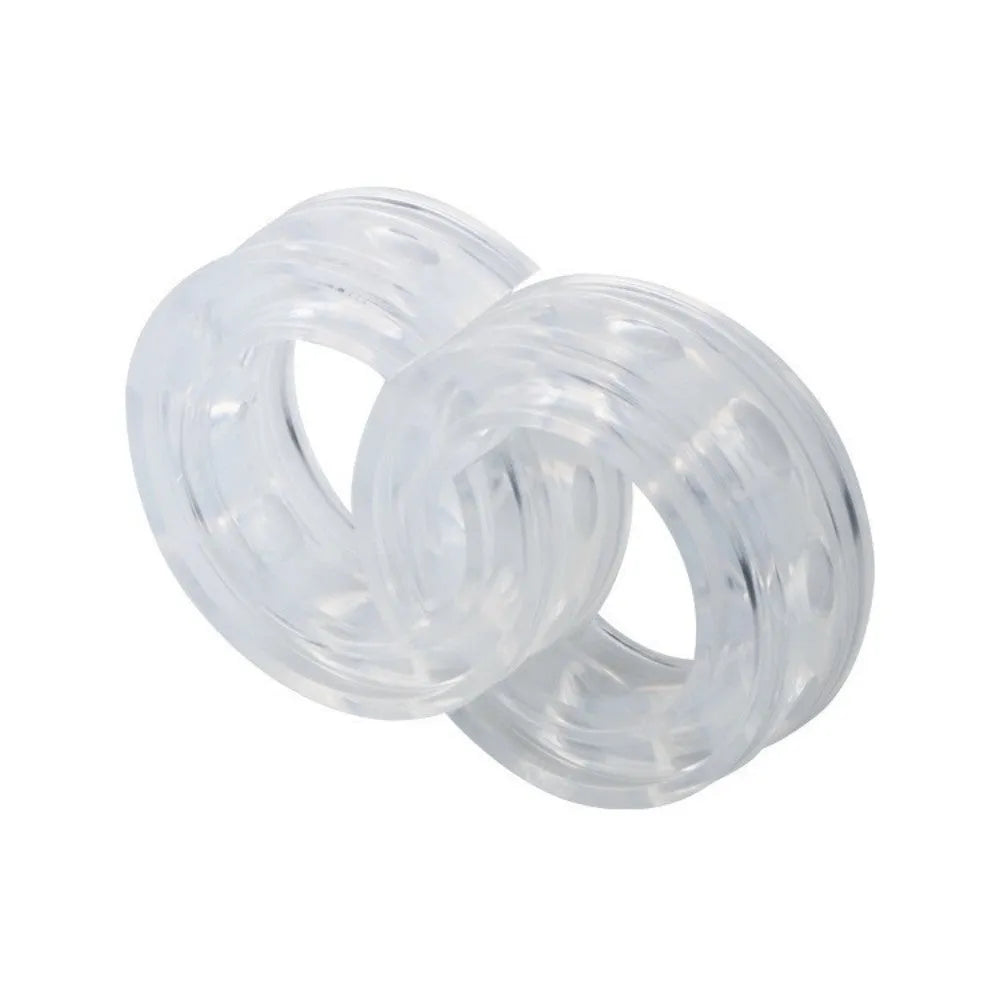 Two transparent rubber spring shock absorbers for car modification, shown with size chart.