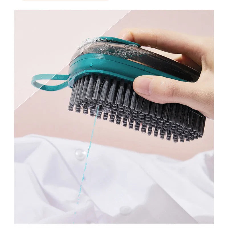 Automatic liquid cleaning brush with ergonomic grip for shoes and laundry cleaning