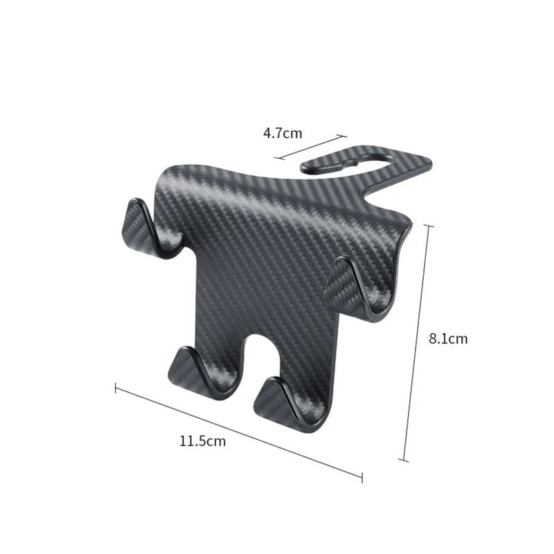 Black car multifunction hook with integrated phone holder for rear seat storage