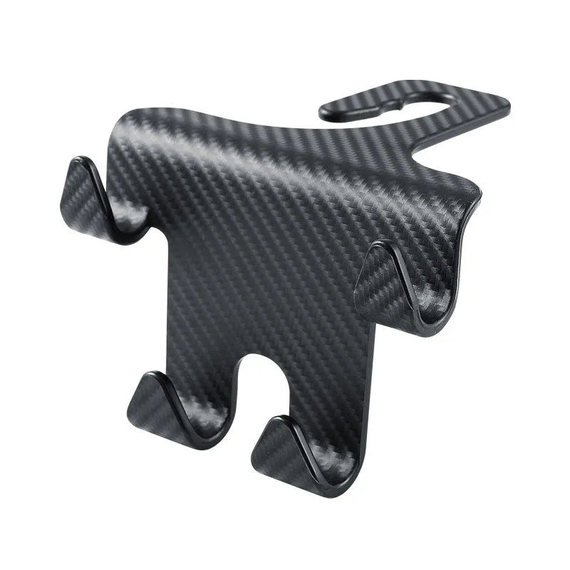 Black car multifunction hook with integrated phone holder for rear seat storage