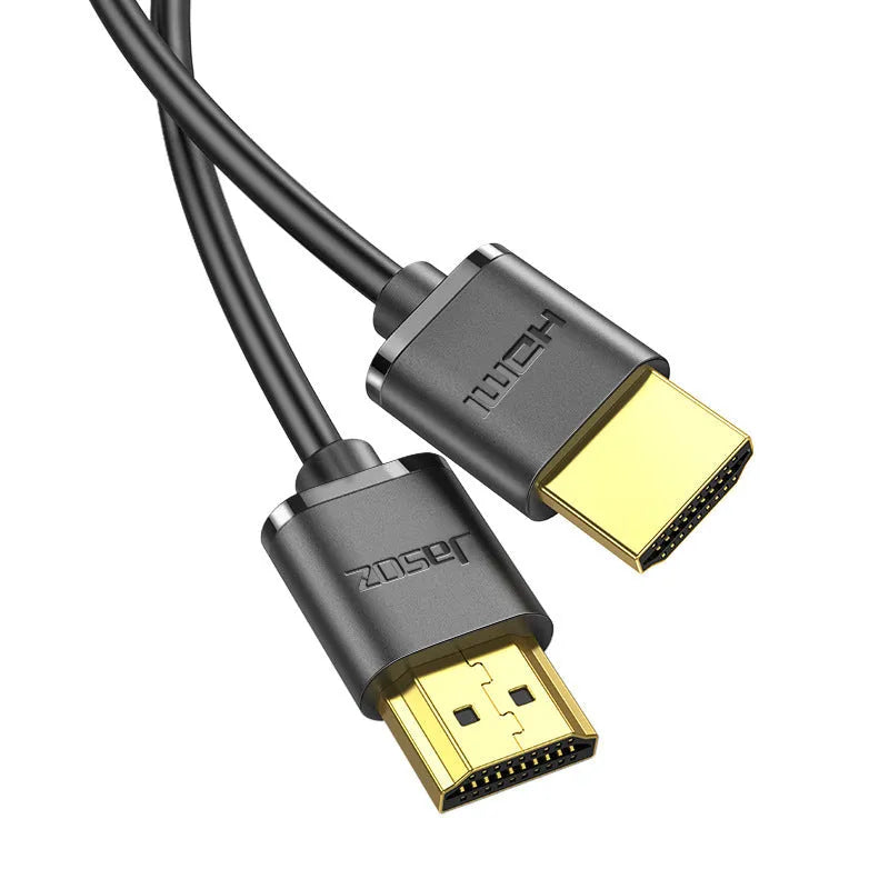 HDMI video cable with gold-plated connectors and hairline rule finish, shown in various lengths.