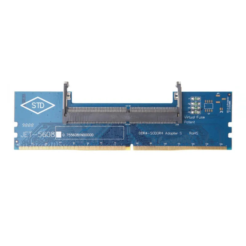 DDR4 laptop to desktop memory adapter card with gold contacts and included memory stick