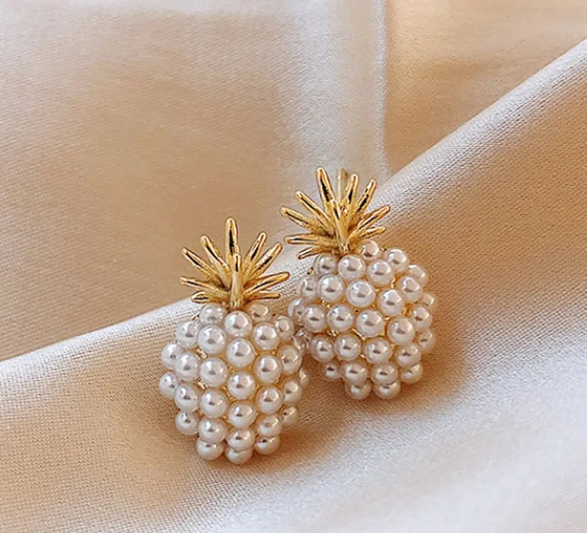 Women's pineapple starfish pearl alloy earrings with Korean style design and gem inlay