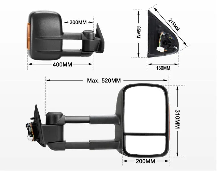 Black electric exterior rear vision mirror with LED light for Nissan NP300 D23 2015-on models