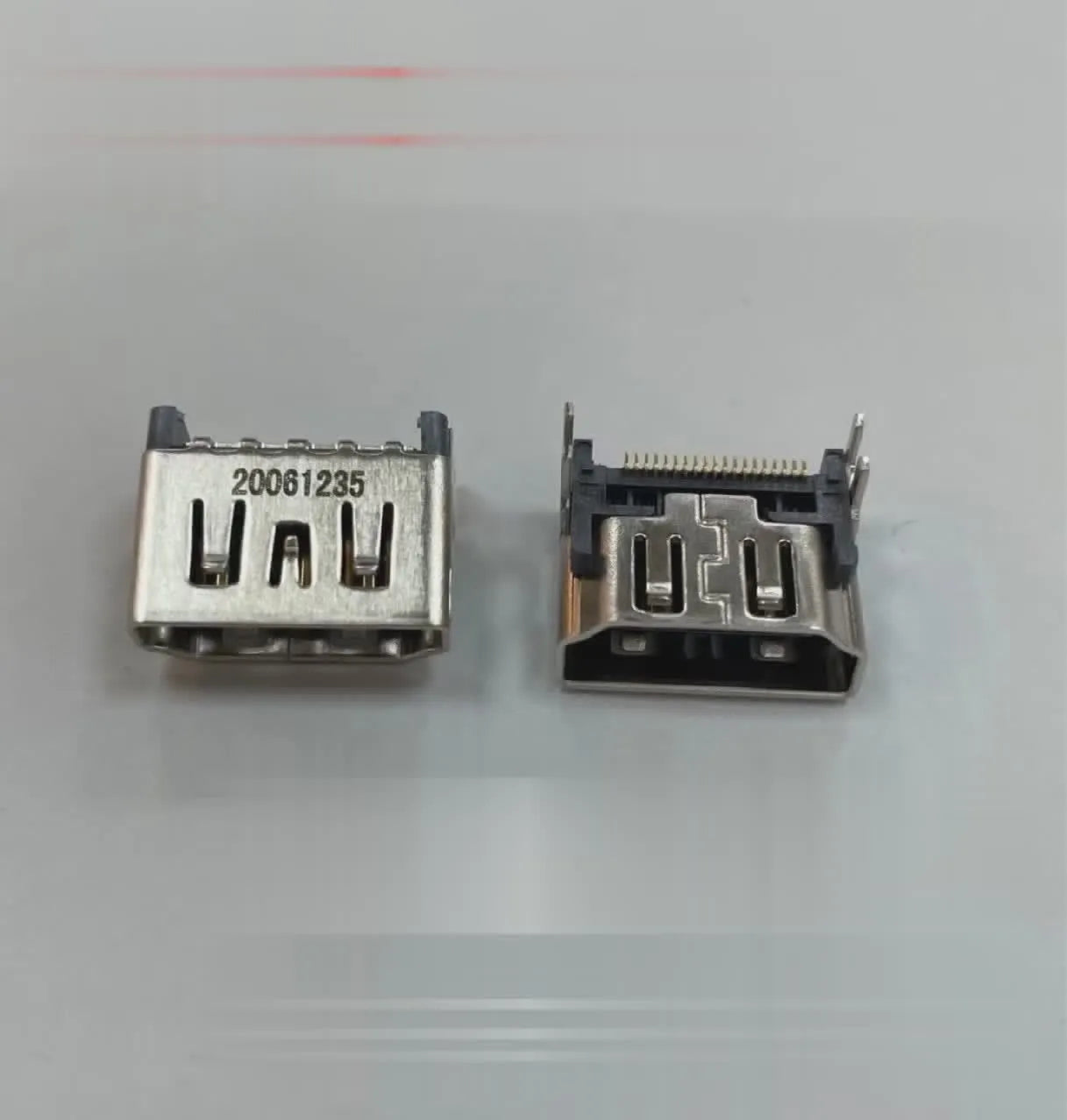 Silver HDMI interface host socket with metal construction for game consoles and computer hardware