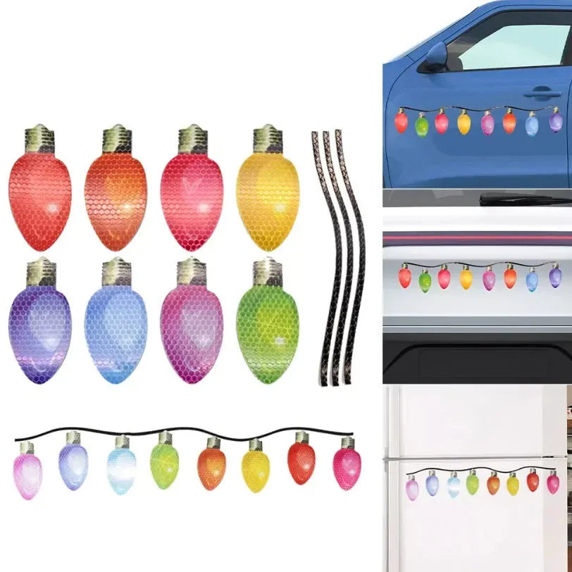 Reflective magnetic Christmas light paste set with bulb and wire shapes for car and refrigerator decoration