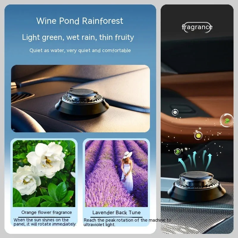 Solar kinetic car air freshener with double ring rotating mechanism in black ocean colour option
