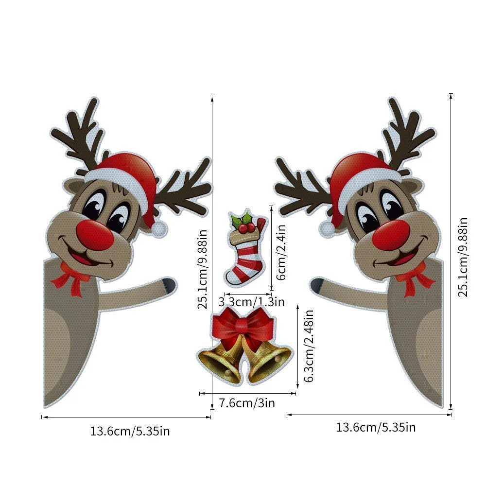 Colourful cartoon Christmas elk with bells magnetic bumper sticker with luminous reflective properties