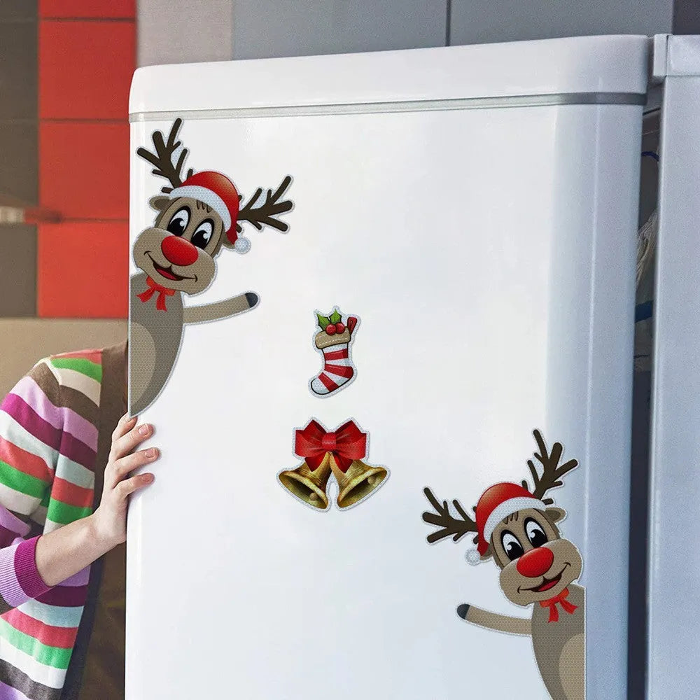 Colourful cartoon Christmas elk with bells magnetic bumper sticker with luminous reflective properties