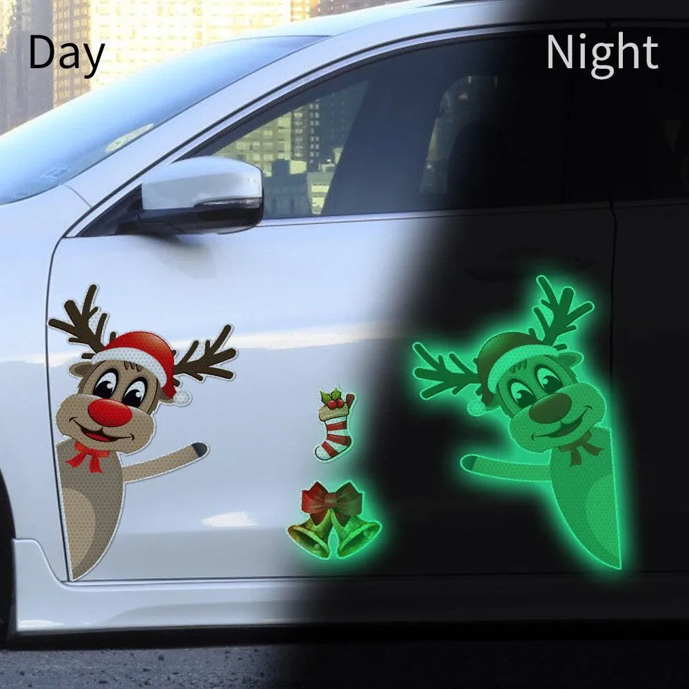 Colourful cartoon Christmas elk with bells magnetic bumper sticker with luminous reflective properties
